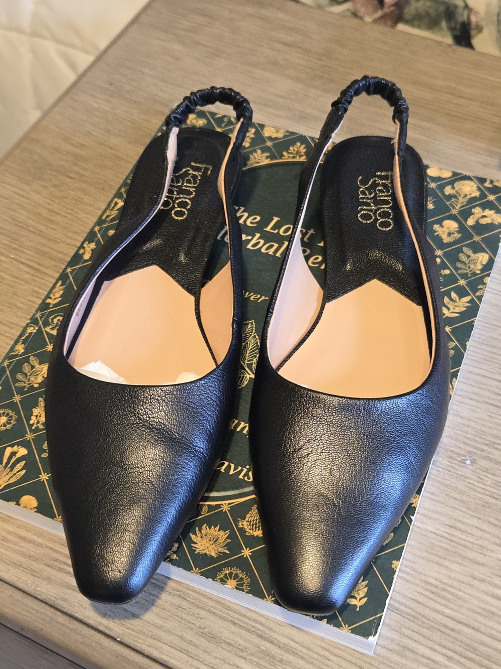 Franco Sarto Black Leather Pointed Slingback Flats